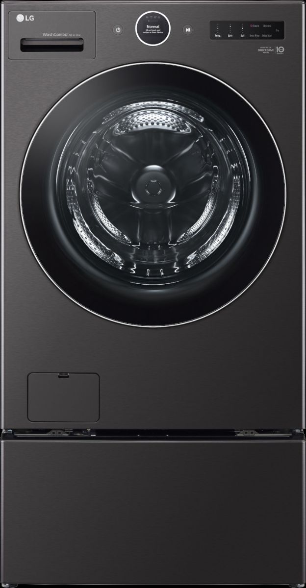 WM6998HBA | WDP6B - LG 5.0 Cu. Ft. Black Steel Washer Dryer Combo WITH PEDESTAL!