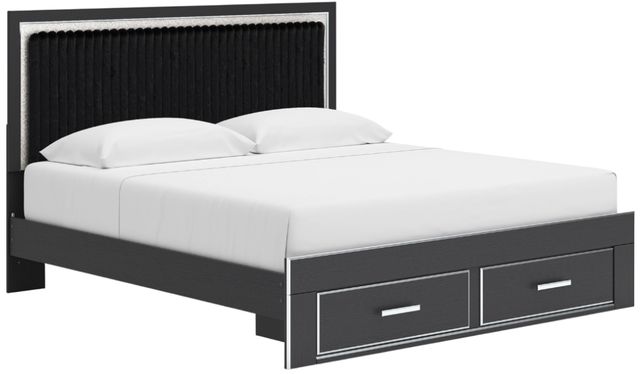 Signature Design by Ashley® Zuraleus Matte Black King Upholstered Panel Storage Bed-0