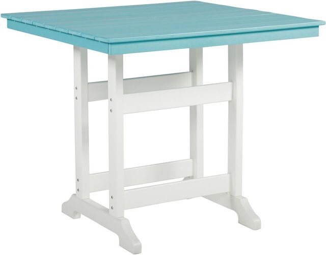 Signature Design by Ashley® Eisely Turquoise Outdoor Counter Height Dining Table with White Base-0