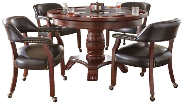 Steve Silver Co. Tournament 6-Piece Black/Medium Cherry Dining Game Table Set-0