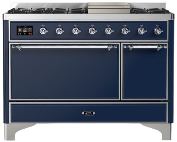 Ilve® Majestic III 48" Midnight Blue Pro Style Dual Fuel Natural Gas Range with Solid Door and Chrome Trim-0