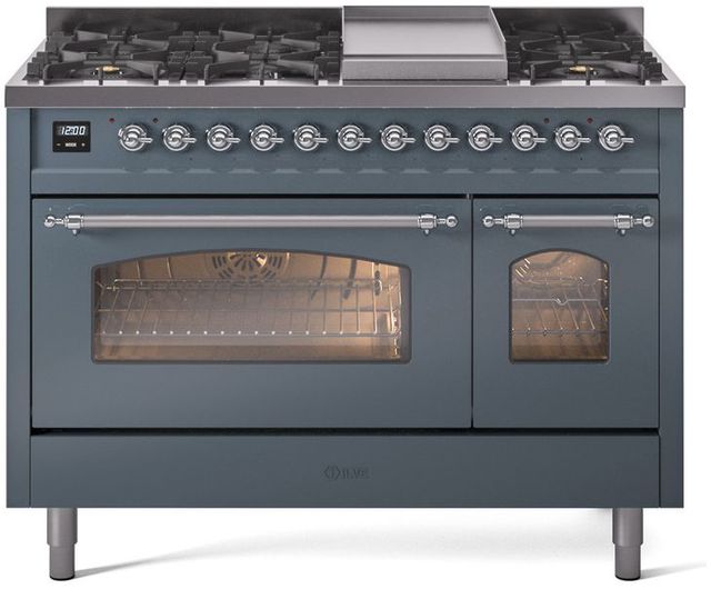 Ilve® Nostalgie II Series 48" Blue Grey Pro Style Dual Fuel Range-0