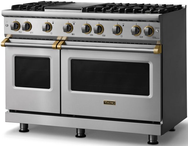 Viking® 5 Series 48" Stainless Steel Pro Style Gas (LP) Range with Brushed Brass Trim-2
