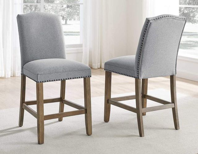 Steve Silver Co. Grayson Ash-Gray/Driftwood Upholstered Counter Stool with Nailhead Trim-1