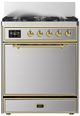 Ilve® Majestic III 30" Stainless Steel Pro Style Dual Fuel Natural Gas Range with Solid Door and Brass Trim-0