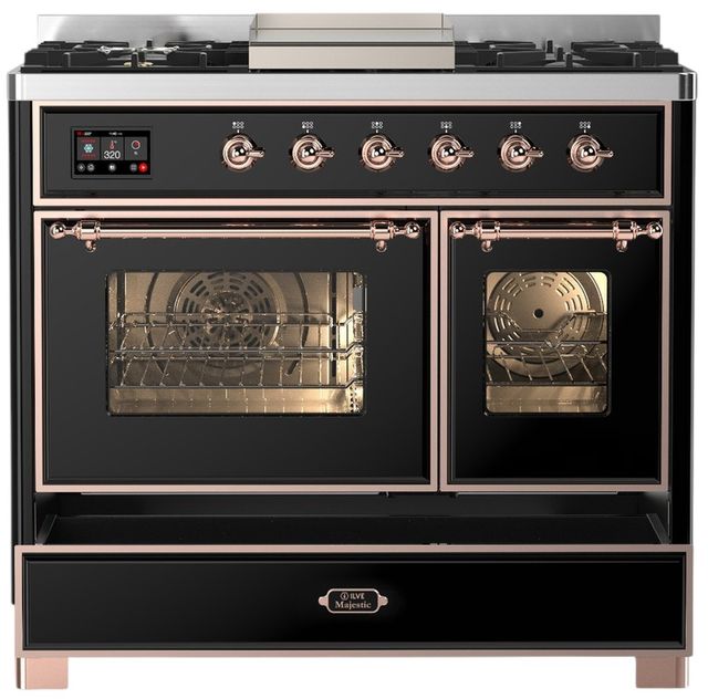 Ilve® Majestic III 40" Glossy Black Pro Style Dual Fuel Liquid Propane Range with Triple Glass Door and Copper Trim-2