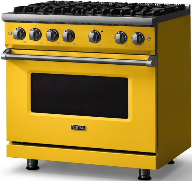 Viking® 5 Series 36" Daffodil Pro Style Gas (LP) Range with Polished Chrome Trim-2