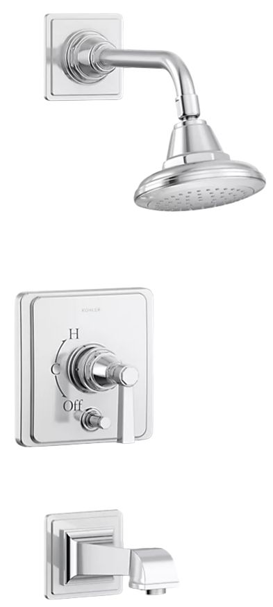 KOHLER® Pinstripe® Pure Rite-Temp® Polished Chrome 2.5 GPM Bath and Shower Trim Kit with Push-Button Diverter and Lever Handle-0