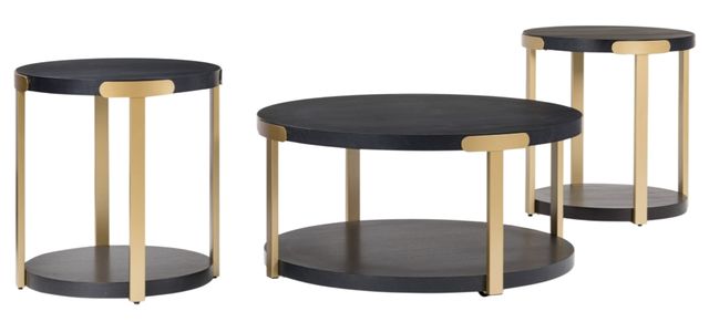 Signature Design by Ashley® Shylore 3-Piece Black Occasional Table Set with Brass Accents-2