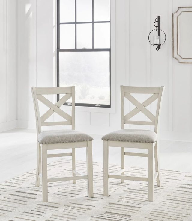 Signature Design by Ashley® Robbinsdale Antique White Upholstered Bar Stool-2