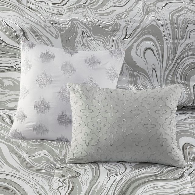 Olliix by Intelligent Design Rebecca Grey and Silver Twin/Twin XL Metallic Printed Comforter Set-3