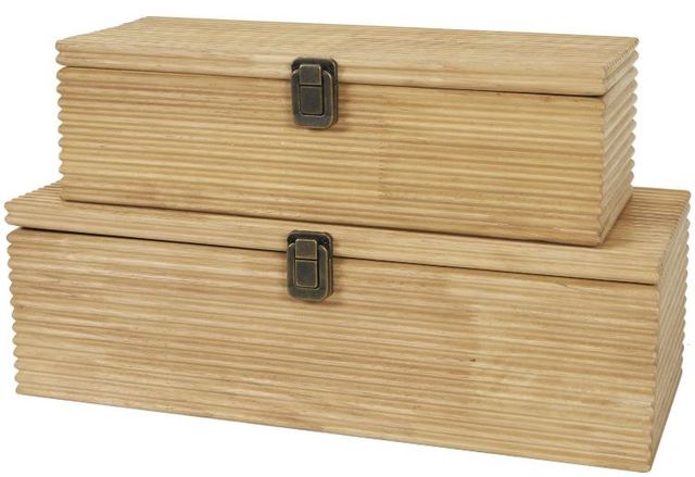 Deco Marche 2-Piece Light Brown Carved Linear Decorative Box Set-0