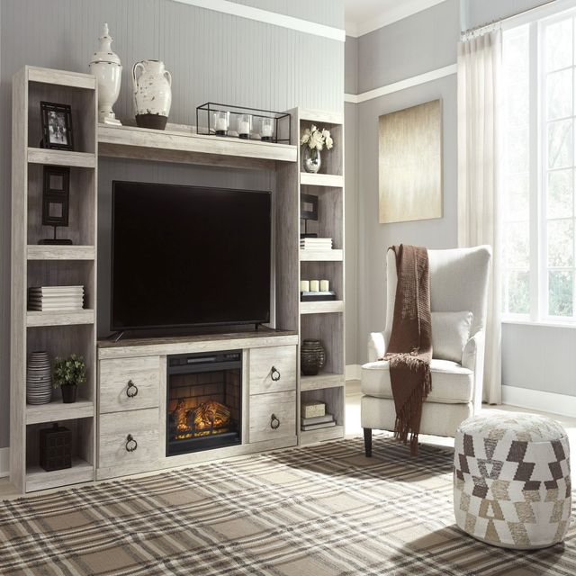 Signature Design by Ashley® Willowton 4-Piece Whitewash Entertainment Center with Electric Fireplace-6