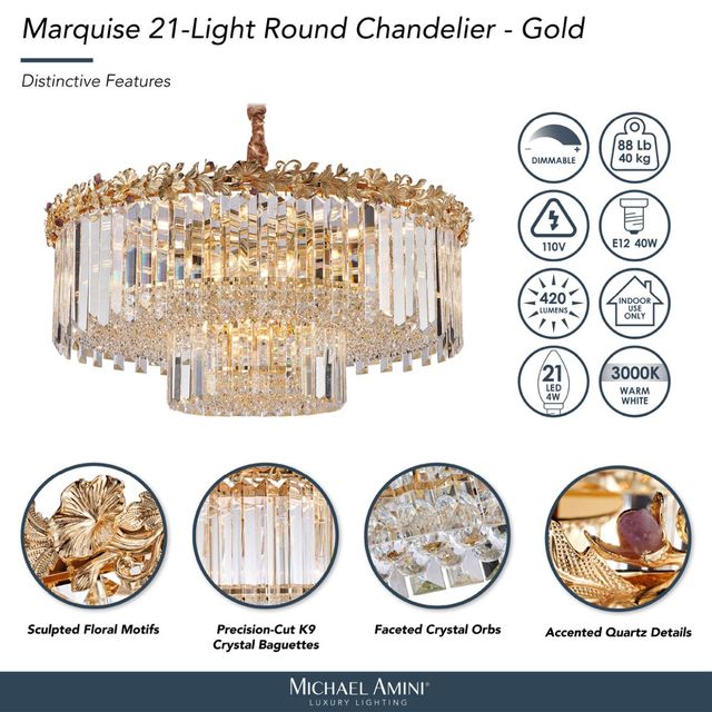 Michael Amini® Marquise Gold 21-Light Round Chandelier-3