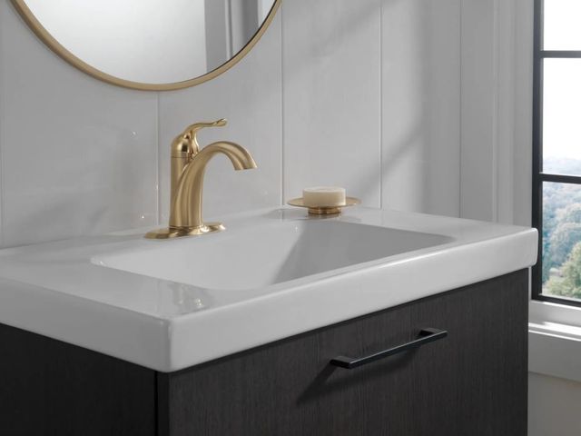 Delta Lahara® Champagne Bronze Single Handle Bathroom Faucet with Drain-1