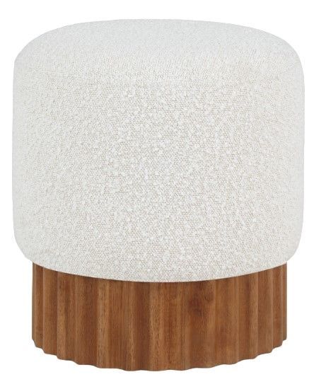 Meridian Furniture Veranda Cream/Walnut Boucle Fabric Ottoman-0