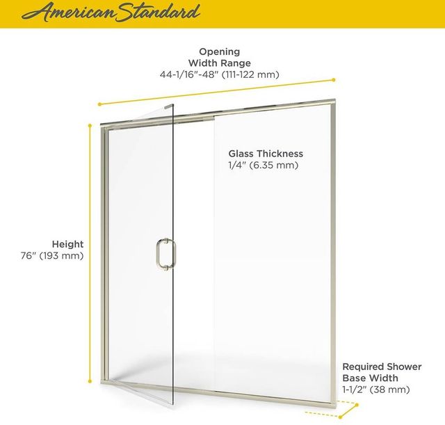 American Standard Silver Shine Semi-Frameless Swing Shower Door and Panel-2
