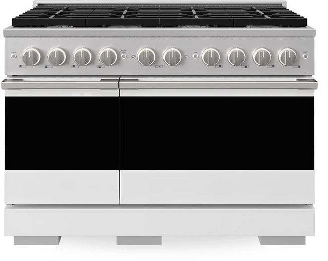 ZLINE Marino 48" Satin Stainless Steel Pro Style Gas Range with White Matte Door