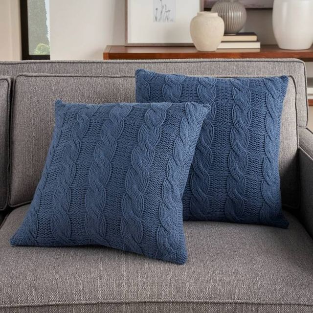 Nourison Home™ Lifestyle 2-Piece Navy Cotton Knitted Throw Pillows Set-2