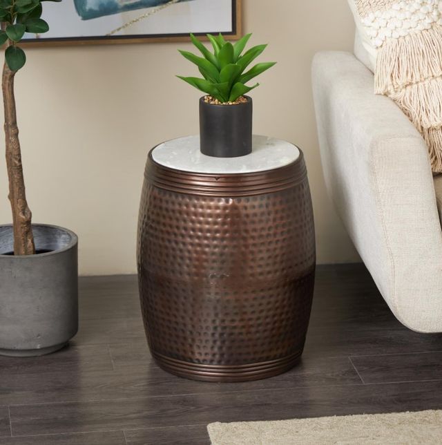 Deco Marche Marble Top Side Table with Brown Base-2