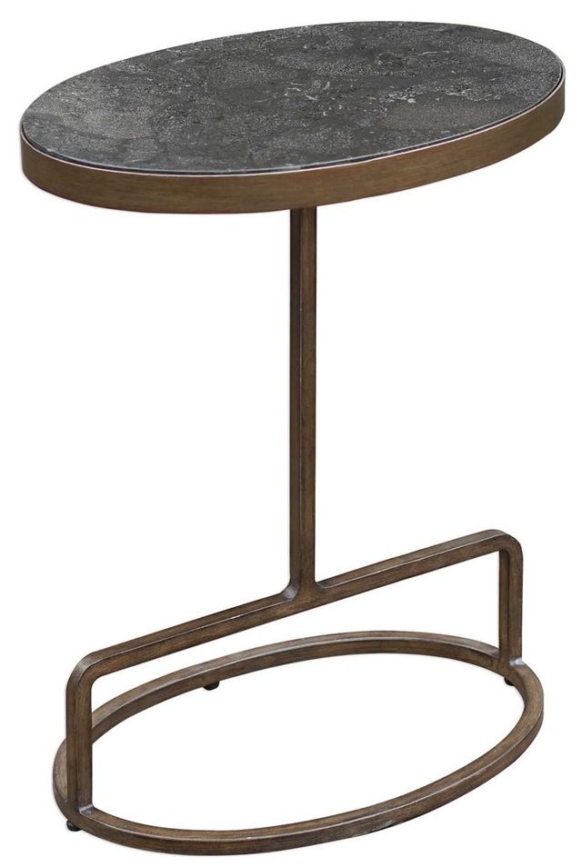 Uttermost® Jessenia Dark Gray Bluestone Top Accent Table with Antiqued Brushed Gold Base-0