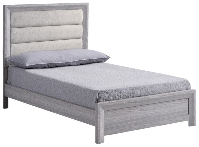 Crown Mark Adelaide Beige/Driftwood Twin Upholstered Panel Bed-0