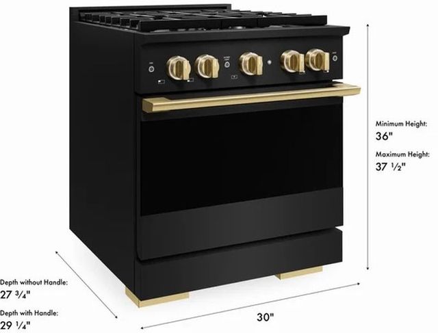 ZLINE Marino 30" Black Stainless Steel Pro Style Gas Range with 4-Burner and Polished Gold Accents-2