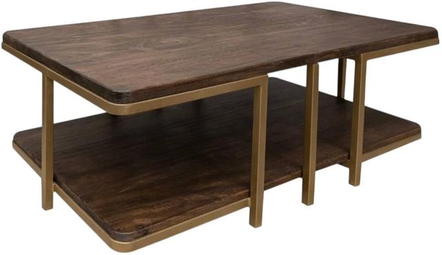 International Furniture Direct Onix Cocoa Brown Cocktail Table with Gold Frame-0