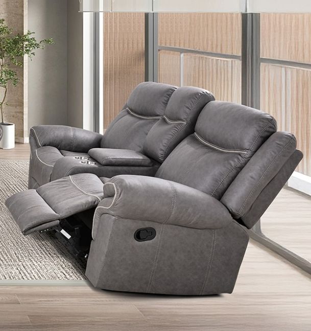 Furniture of America® Agata Warm Gray Glider Recliner Loveseat-1