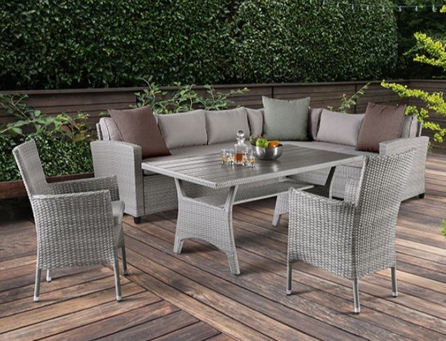 Furniture of America® Shonda 5-Piece Gray Polyester/Rattan Outdoor Dining Patio Set-1
