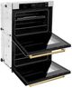 ZLINE Autograph Edition Professional 30" Satin Stainless Steel Double Electric Wall Oven with White Matte Doors and Polished Gold Accents-3