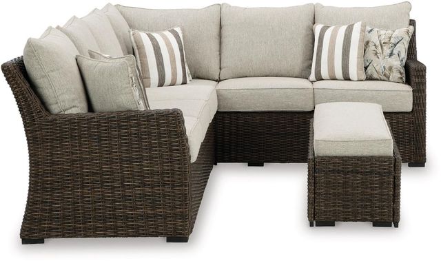 Signature Design by Ashley® Brook Ranch Set of 3 Brown Outdoor Sofa Sectional/Bench with Cushion-2
