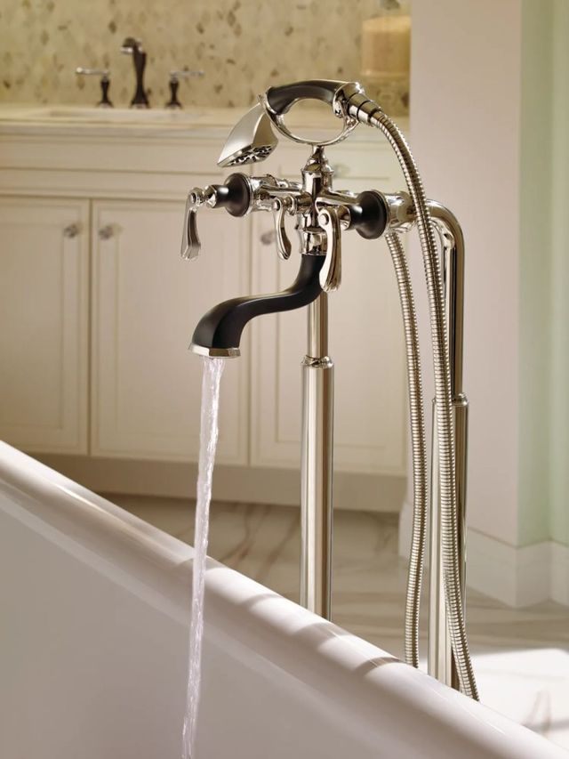 Brizo Traditional Brilliance® Polished Nickel Floor Mount Tub Filler Risers-2