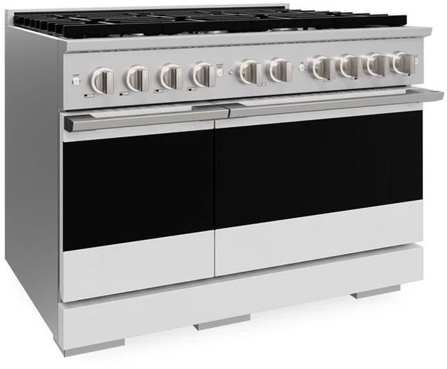 ZLINE Marino 48" Satin Stainless Steel Pro Style Dual Fuel Range with White Matte Door-3