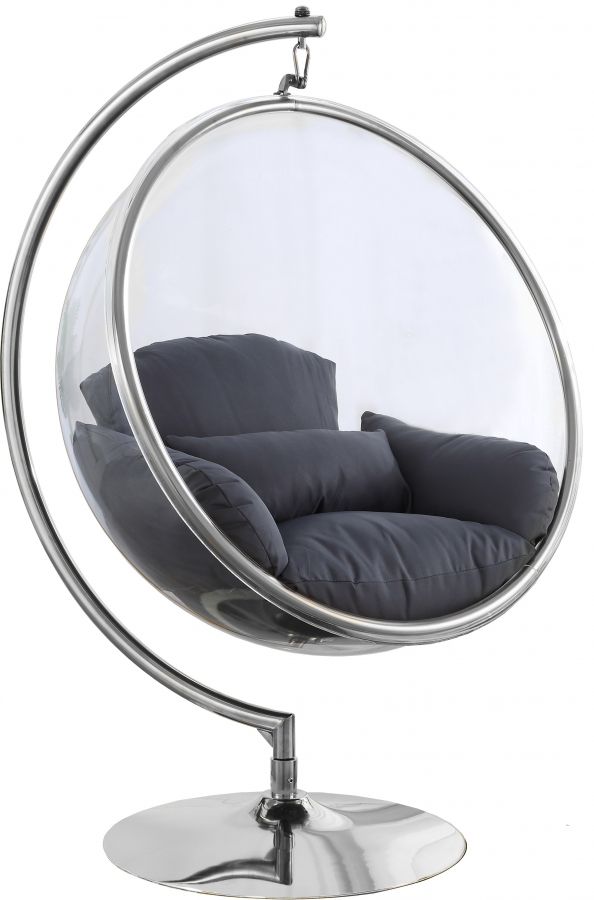 Meridian Furniture Luna Grey/Chrome Durable Fabric Acrylic Swing Chair-0