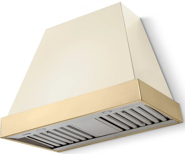 La Cornue CornuFé Euclid 36" Morning Dew Wall Mounted Range Hood with Polished Brass Trim-0