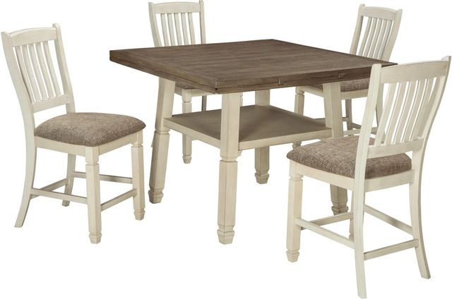 Signature Design by Ashley® Bolanburg Weathered Gray Round Drop Leaf Counter Height Dining Table with Antique White Legs-2