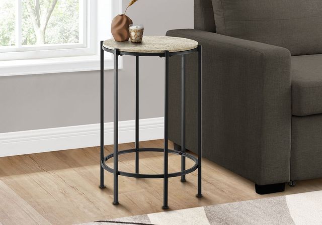 Monarch Specialties Inc. Cream Stone End Table with Black Metal Base-1