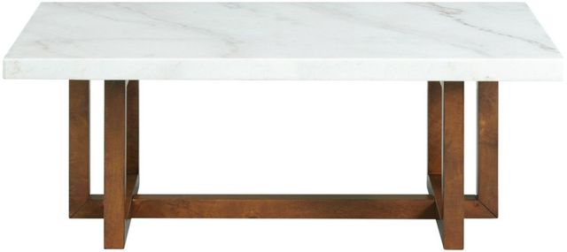 Elements International Morris Espresso Coffee Table with White Marble Top-2