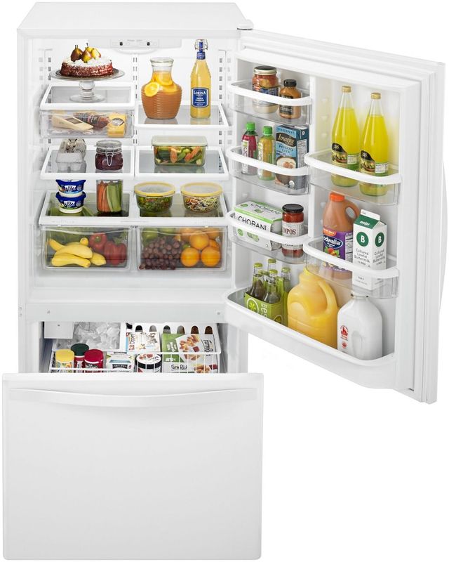 Whirlpool® 30" 18.7 Cu. Ft. White Bottom Freezer Refrigerator with SpillGuard™ Glass Shelves-3