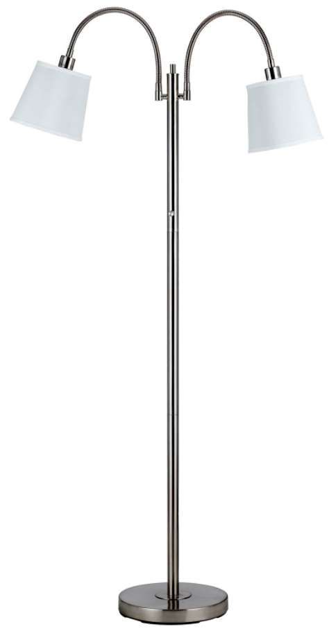 Cal® Lighting & Accessories Gail Brushed Steel/White Floor Lamp with Goose Neck-0