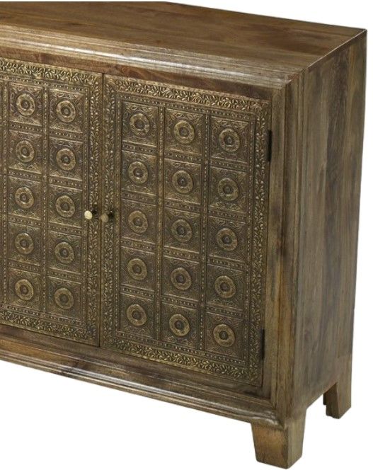 Jaipur Furniture Brass Brocade Brown Sideboard-2