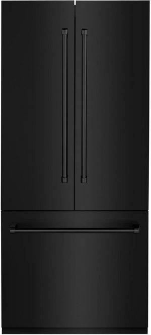 Front view of the ZLINE 36 In. 19.6 Cu. Ft. Black Stainless Steel Built In French Door Refrigerator