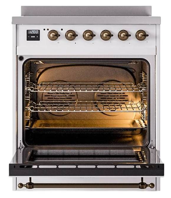 Ilve® Nostalgie II Noblesse 30'' White Pro Style Induction Range with Burnished Trim-2
