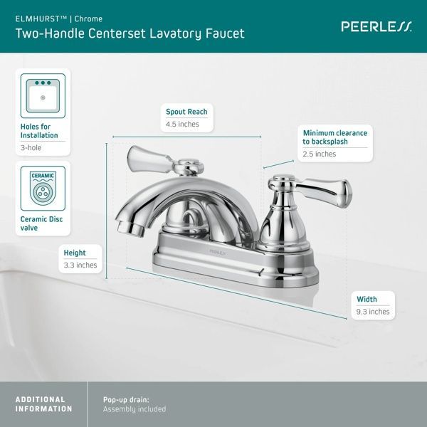 Peerless Elmhurst® Chrome 2-Handle Centerset Bathroom Faucet-2