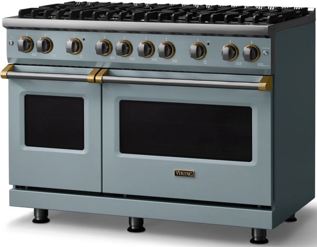 Viking® 5 Series 48" Novembery Sky Pro Style Gas (NG) Range with Brushed Brass Trim-2