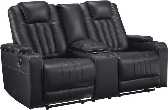 Signature Design by Ashley® Center Point Black Reclining Loveseat with Console-0