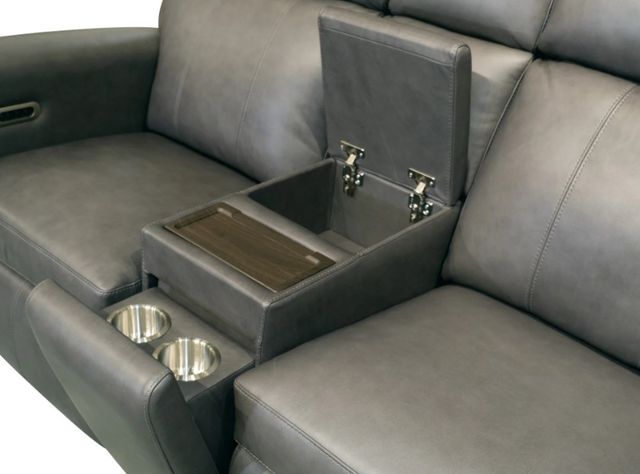 Flexsteel® Wyatt 6-Piece Gunmetal Leather Modular Power Reclining Sectional with Power Headrest and Lumbar-4