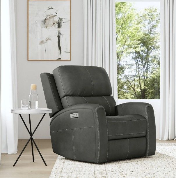 Flexsteel® Linden Charcoal Power Recliner with Power Headrest and Lumbar-9