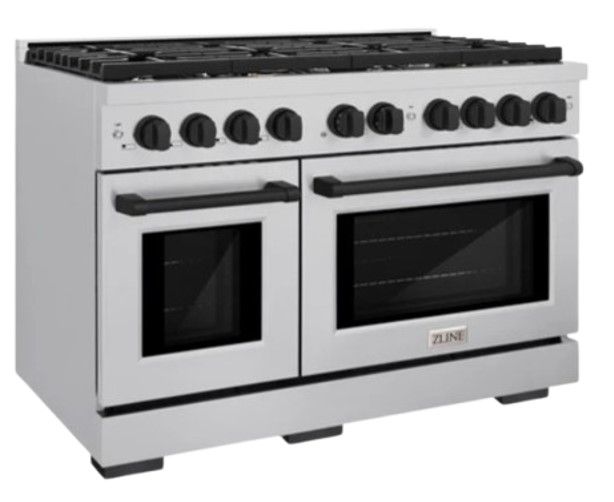 ZLINE Autograph Edition 48" Stainless Steel Pro Style Gas Range with 8 Burner Cooktop and Matte Black Accents-3